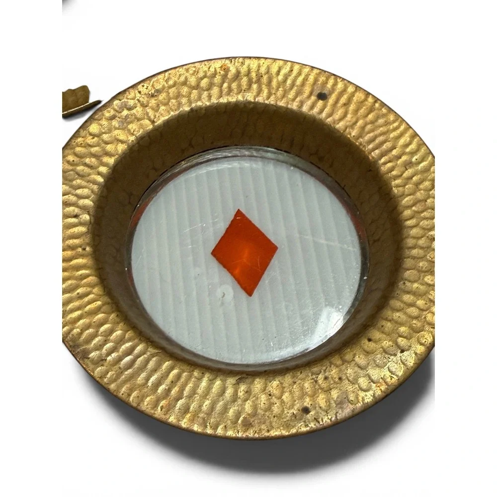 Vintage Playing Card Suit Coasters Set Hammered Brass Glass Gold Poker Game Room